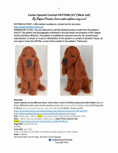 Cocker Spaniel Crochet PATTERN (15”/38cm tall) brown dog