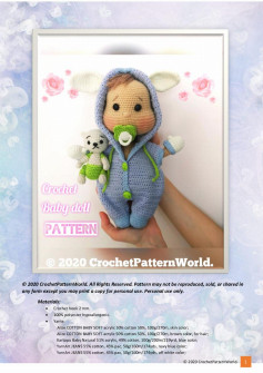 crochet baby doll pattern, baby sucks a pacifier
