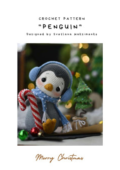 CROCHET PATTERN PENGUIN, Crochet pattern for a penguin doll wearing headphones and wrapping a scarf