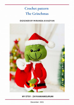 Crochet pattern The Grinchmas, Crochet pattern for a frog doll wearing a Santa suit