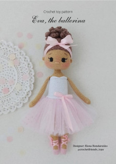 Crochet toy pattern Eva, Crochet pattern for a little girl doll wearing a white dress