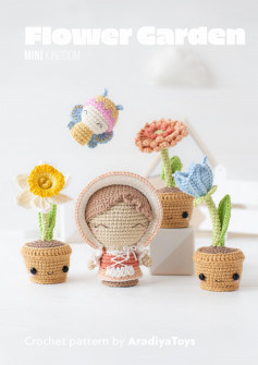 Flower Garden MINI KIngdom, Crochet pattern for a little girl doll wearing a flared hat