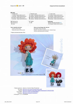 Flower Girl DAISY, Crochet pattern for a doll wearing a flower hat and overalls