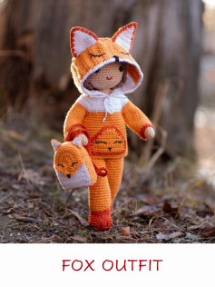 FOX OUTFIT, Baby doll crochet pattern wearing fox clothes