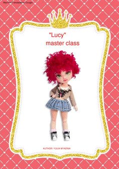 Lucy, Crochet pattern for a red-haired girl doll wearing a short skirt, shirt,
