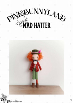 mad hatter, Crochet pattern for a fuzzy-haired doll wearing a hat