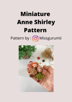Miniature Anne Shirley Pattern, Crochet pattern for a little girl doll wearing a dress