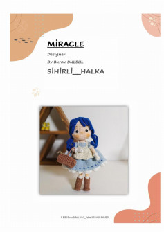miracle, Crochet model for a blue-haired doll wearing a blue dress and carrying a basket