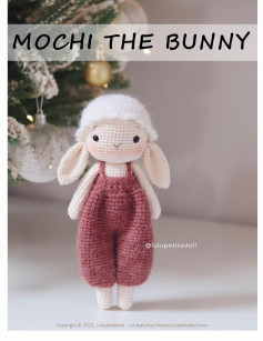 MOCHI THE BUNNY, Crochet pattern for rabbit doll wearing overalls