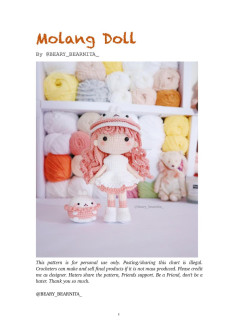 molang doll, Crochet pattern for a doll wearing a dress and a bunny hat