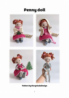 penny doll, Model for crocheting dolls wearing coats and long dress