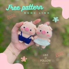 Pig couple keychain crochet pattern