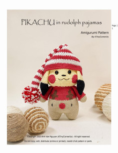 pikachu in rudolph pajamas amigurumi pattern