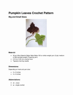 Pumpkin Leaves Crochet Pattern Big and Small Sizes