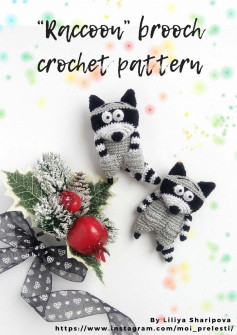 Raccoon” brooch crochet