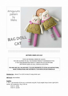 rag doll cat, Crochet pattern for a cat wearing a dress