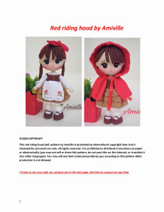 Red riding hood, Crochet pattern for a little girl doll wearing a red coat