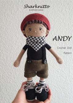Sharknitto, andy, Crochet pattern for a boy doll wearing a wool hat