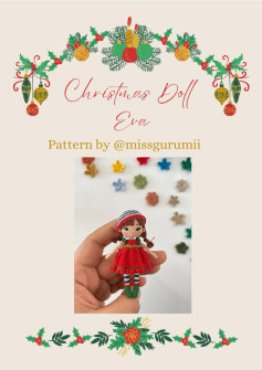 christmas doll eva, Crochet pattern for a little girl doll wearing a hat and a red dress