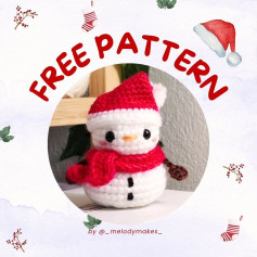 Crochet pattern for a snowman wearing a Santa hat