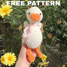 Crochet pattern for a white duck with an orange bill