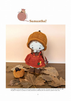 Crochet pattern for samantha doll wearing hat and dress