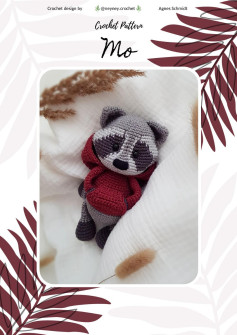 Crochet pattern of a raccoon wearing a jacket