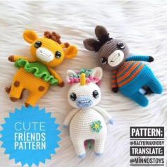 Crochet patterns for deer, unicorns, and mules