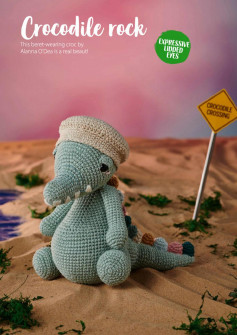 Crocodile rock, crochet pattern of crocodile wearing a hat