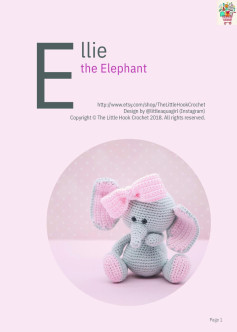 Ellie the Elephant , Elephant crochet pattern with pink bow