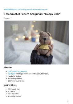 Free Crochet Pattern Amigurumi Sleepy Bear