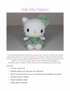 Hello Kitty Pattern, kitty crochet pattern with blue bow and blue skirt