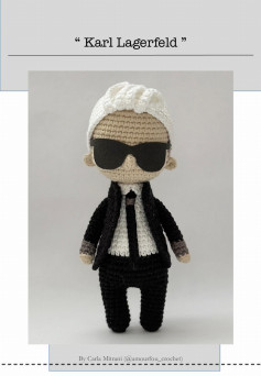 “ Karl Lagerfeld ” doll, Crochet pattern for a doll of a man wearing a black suit and glasses