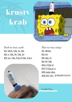 krusty krab, cài áo bọt biển, cài áo patrick, móc khóa bọt biển.