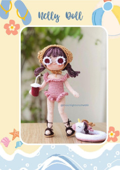 nelly doll, crochet pattern for doll wearing short skirt. wear flower prayer