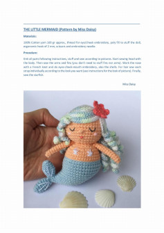 THE LITTLE MERMAID, crochet pattern of mermaid wearing a bow