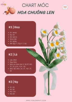 Tổng hợp 6 chart móc len. Hoa chuông, hoa len 6 cánh, cẩm chương len, hoa lavender, hoa tuilip, hoa hướng dương,