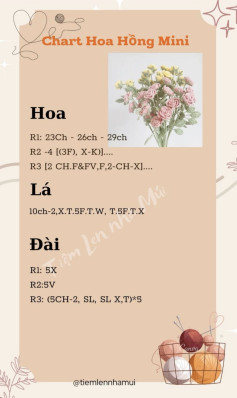 Tổng hợp chart móc hoa, hoa hồng mini, hoa cẩm tú cầu, hoa cẩm chướng, hoa chuông, hoa ly, hoa anh túc
