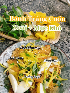 Bánh tráng cuốn xoài mực khô