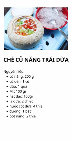 công thức làm chè củ năng trái dừa