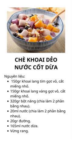 Công thức làm món chè khoai dẻo nước cốt dừa