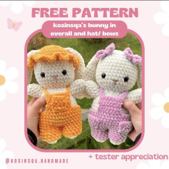 free pattern kosinsqas bunny in overall and hat bows