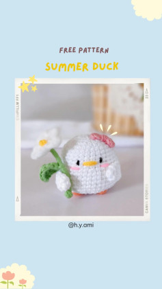 free pattern summer duck, chart móc vịt cầm hoa.