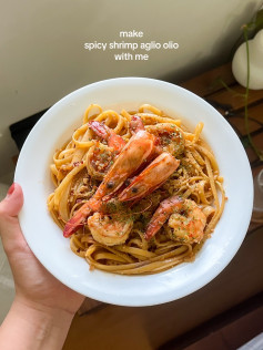 make spicy shrimp aglio olio