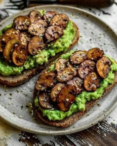 Avocado Garlicky Mushroom Toast! .