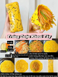 Bánh mì kẹp rau xà lách, trứng cuộn khoai tây