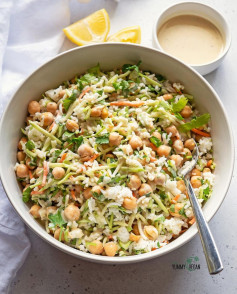 🥗 Broccoli Slaw and Chickpea Rice with a Lemon Tahini Dressing