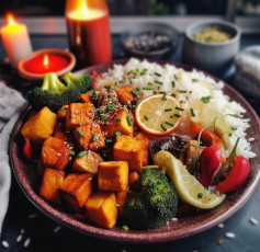 Broccoli & Zucchini Tofu BBQ Stir Fry