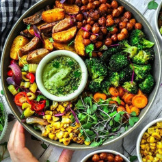 BUDDHA BOWL WITH MAPLE CHIPOTLE CHICKPEAS & SCALLION DILL CASHEW CREAM