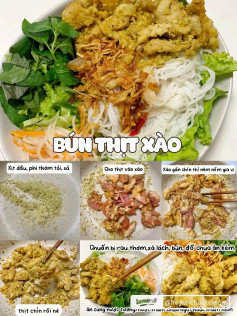 bún thịt xào, thịt nướn không lò than, gỏi gà xé rau răm, miến trộn, bún đậu hủ phiê nbanr nân cấp, bánh tráng cuốn thịt luộc